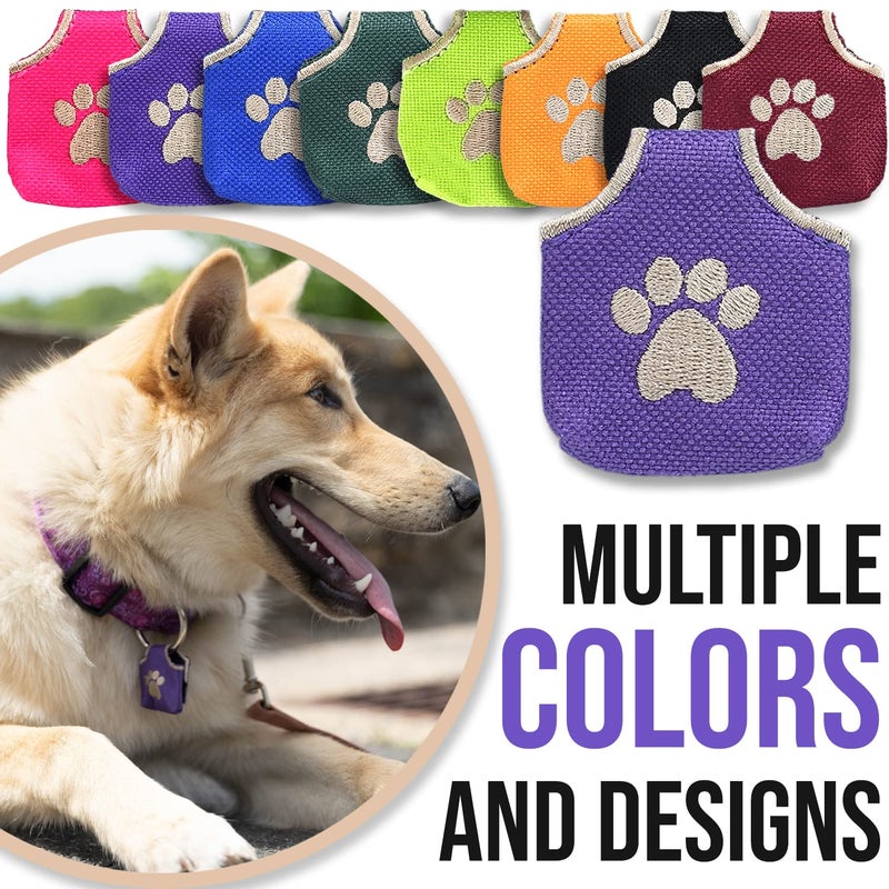 Woofhoof Dog Tag Silencer, Purple Pawprint - Quiet Noisy Pet Tags - Fits Up to Four Pet IDs - Dog Tag Cover Protects Metal Pet IDs, Made of Durable Nylon, Universal Fit, Machine Washable - Image 4